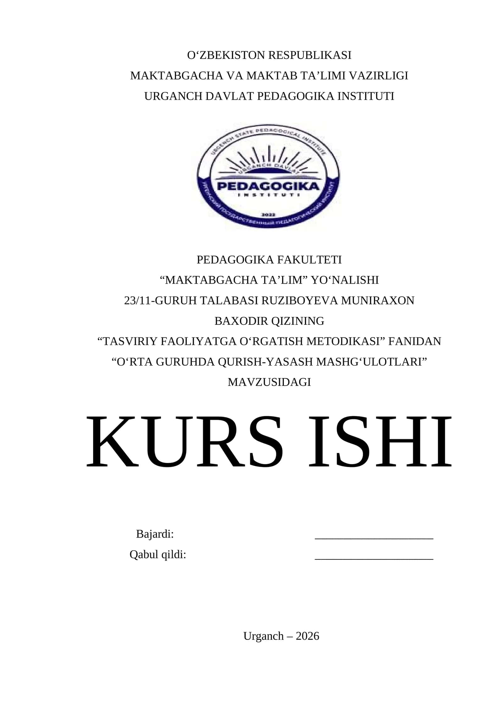 O‘RTA GURUHDA QURISH-YASASH MASHG‘ULOTLARI