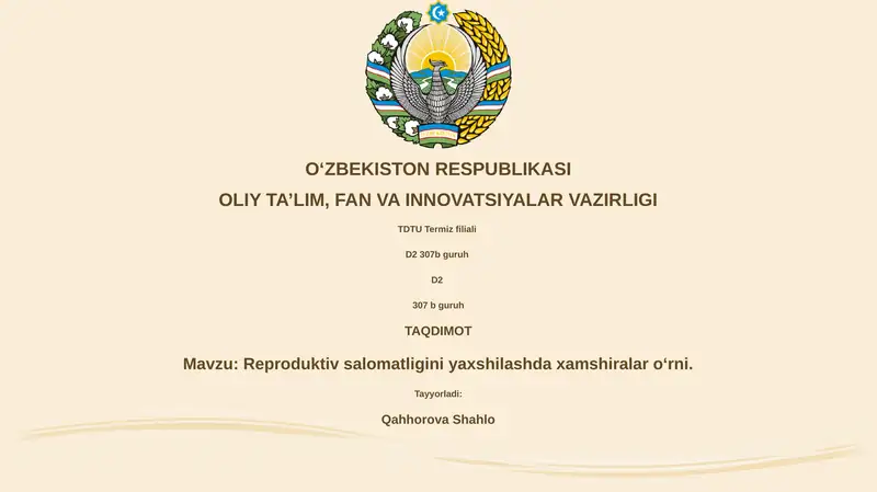 Reproduktiv Salomatlikni Yaxshilashda Hamshiralar O‘rni