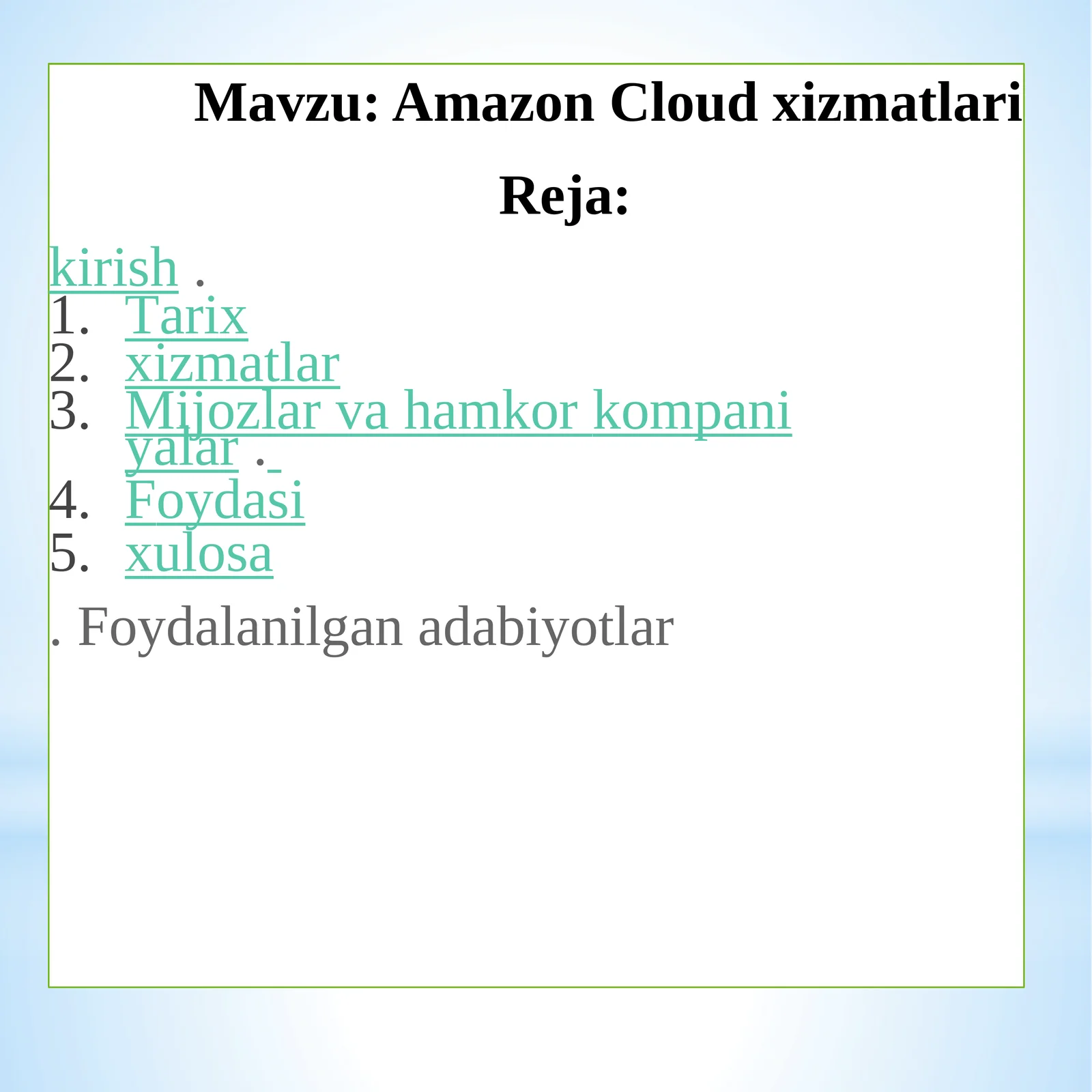 Amazon Cloud xizmatlari