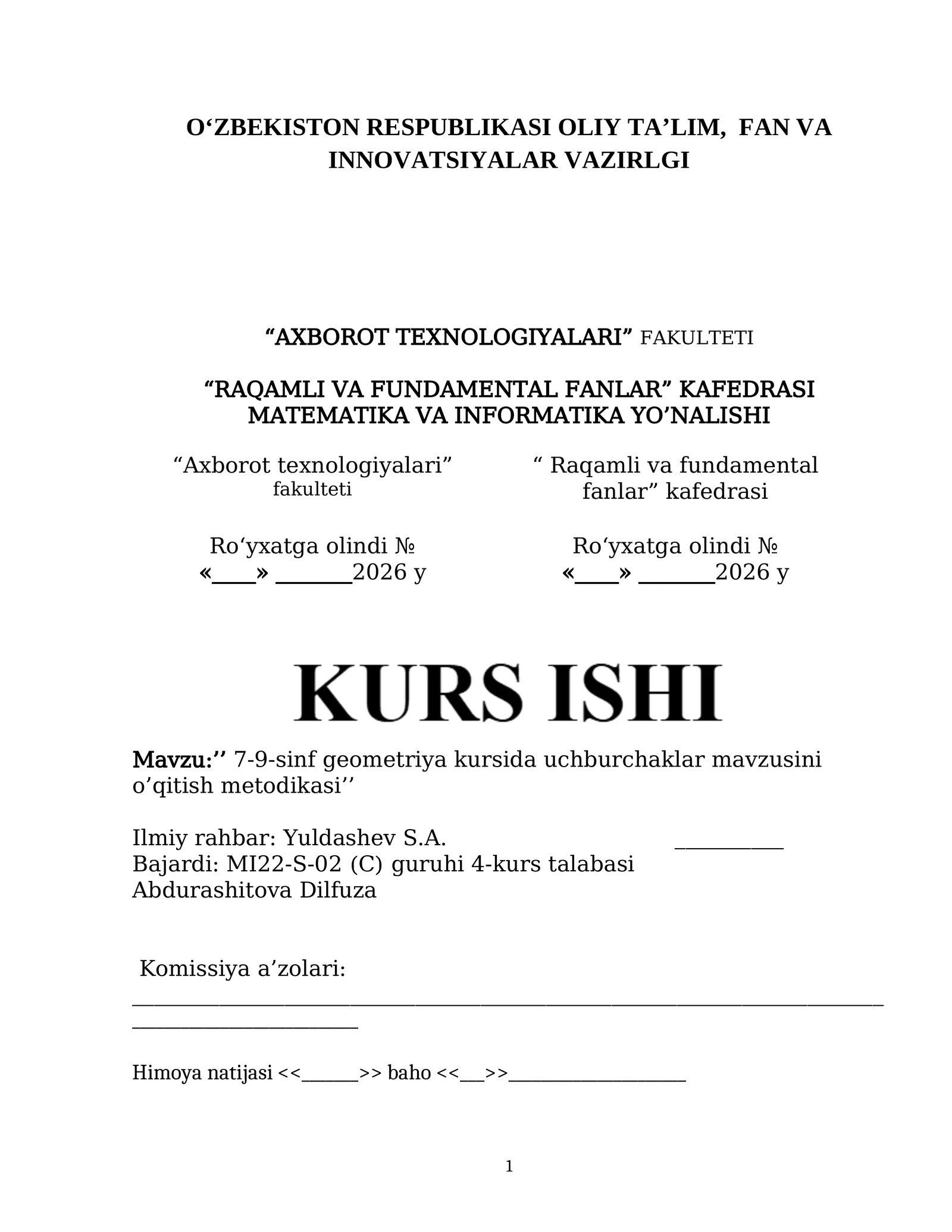 7-9-sinf geometriya kursida uchburchaklar mavzusini o’qitish metodikasi