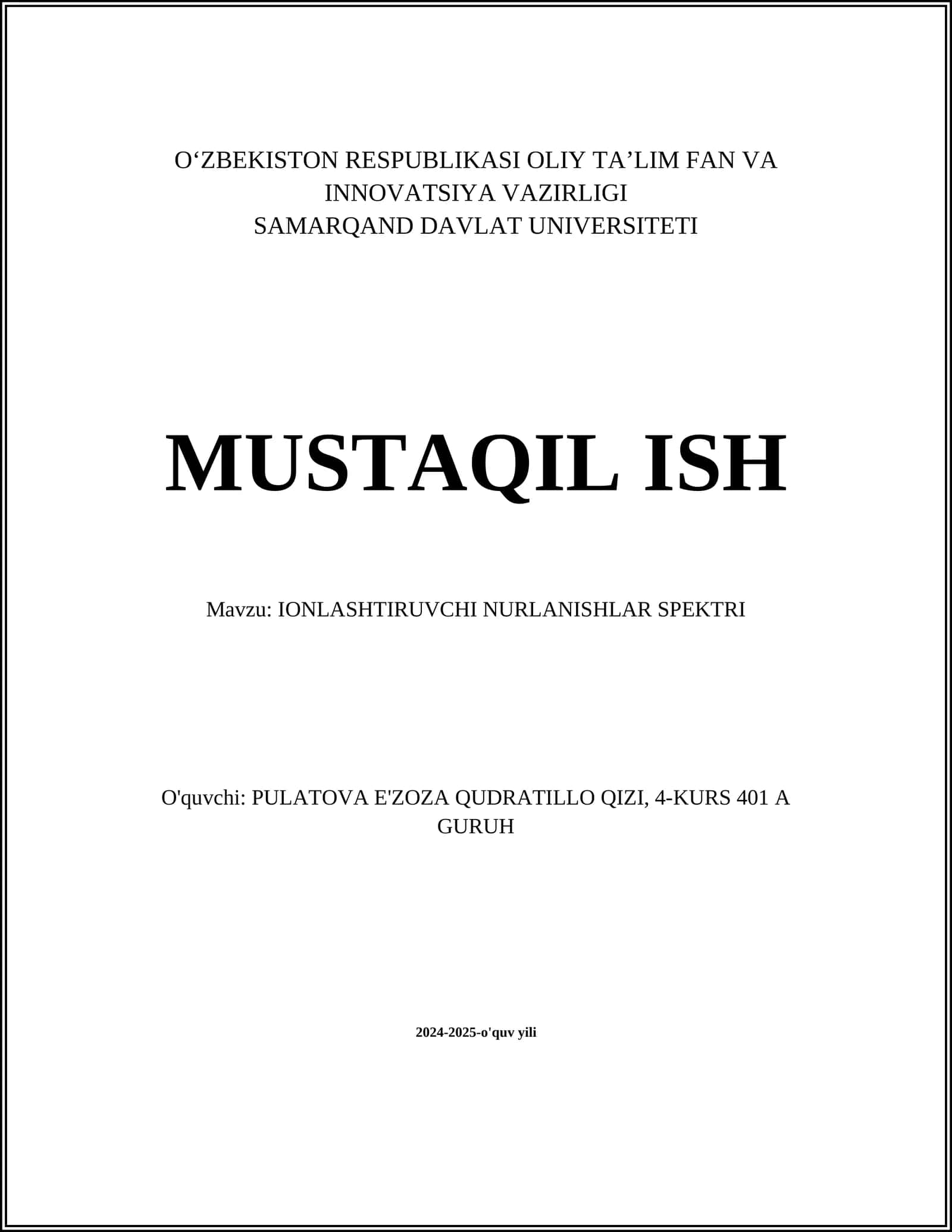 IONLASHTIRUVCHI NURLANISHLAR SPEKTRI