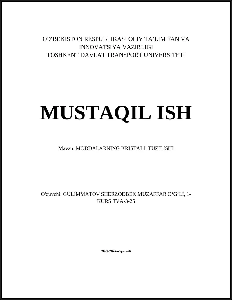 MODDALARNING KRISTALL TUZILISHI
