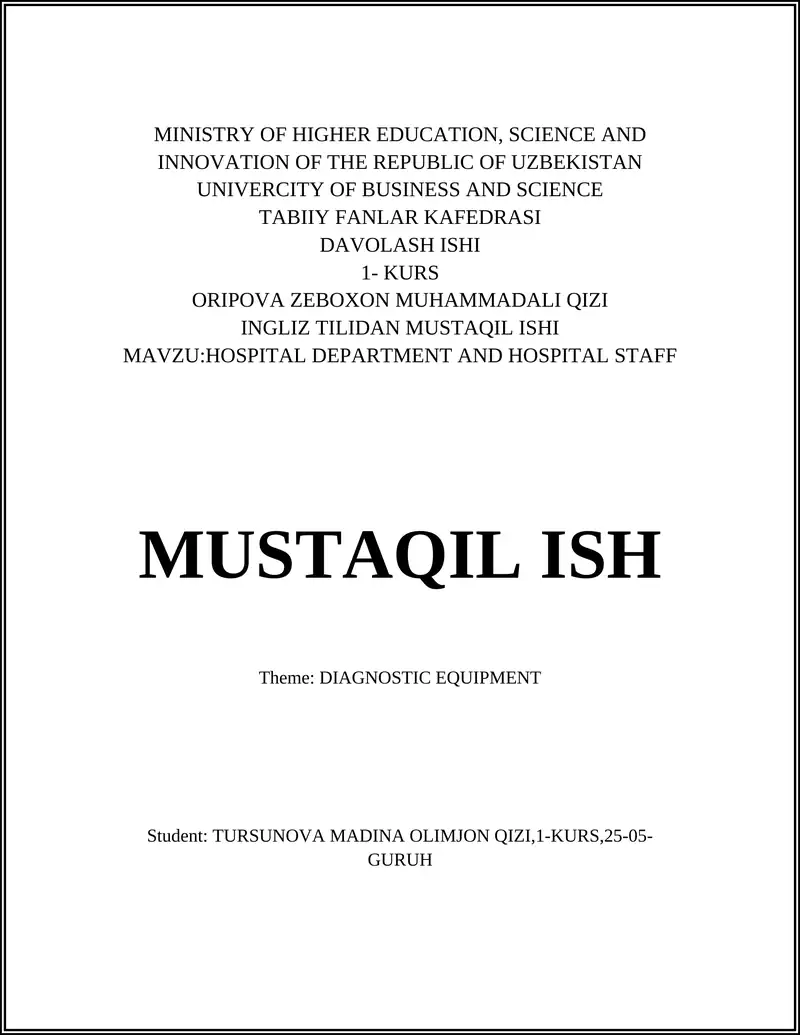 HOSPITAL DEPARTMENT AND HOSPITAL STAFF