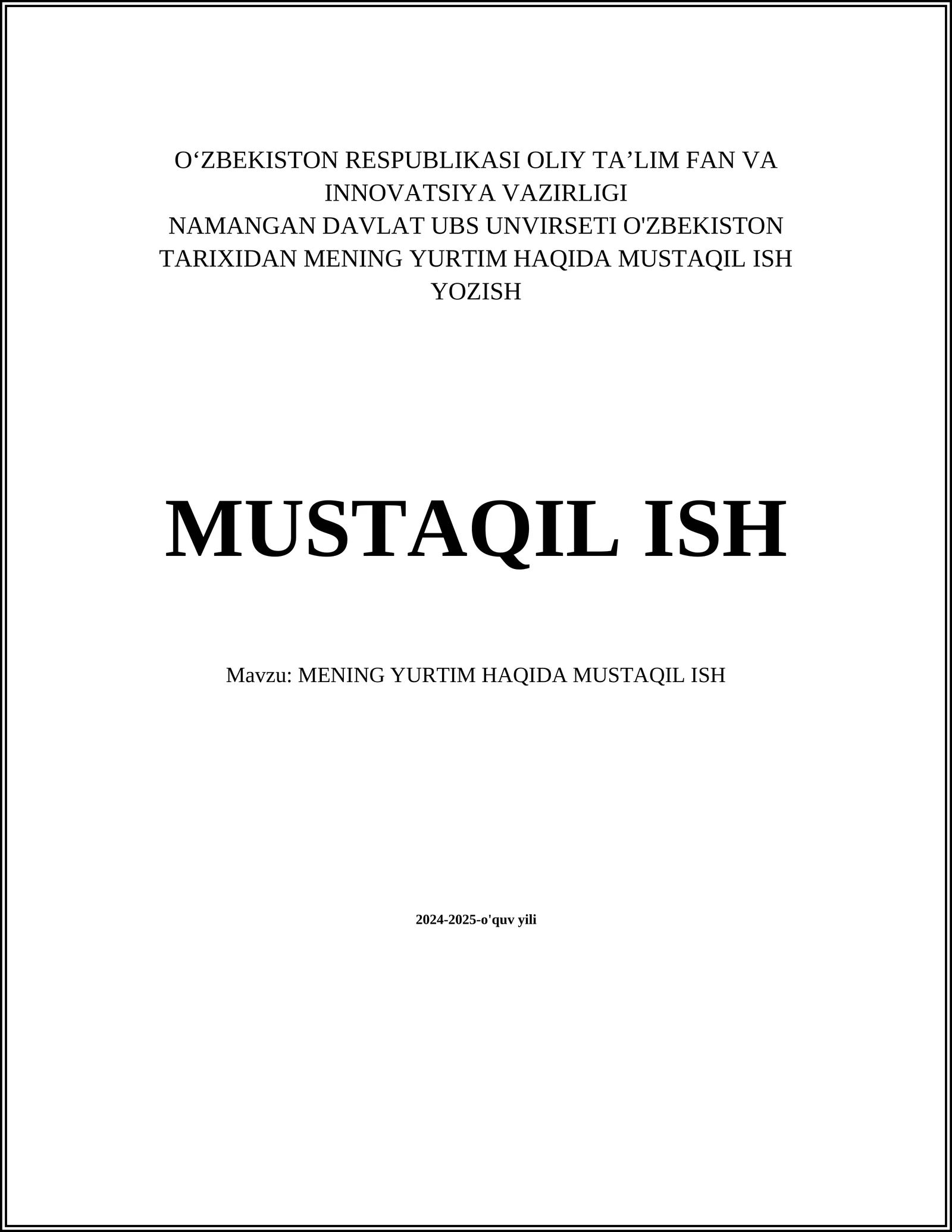 MENING YURTIM HAQIDA MUSTAQIL ISH