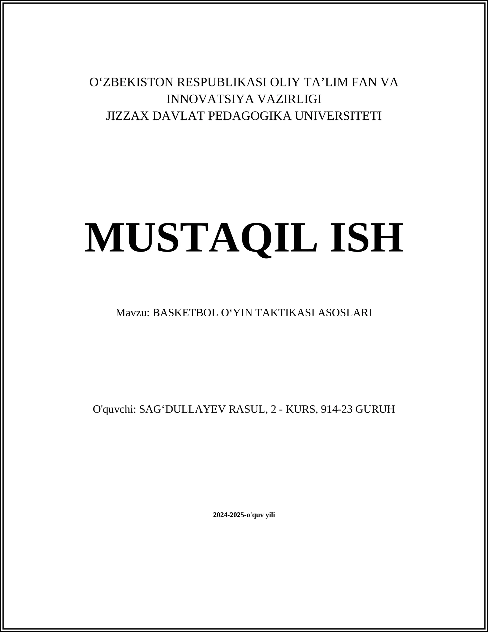 BASKETBOL OʻYIN TAKTIKASI ASOSLARI