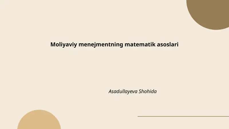 Moliyaviy menejmentning matematik asoslari