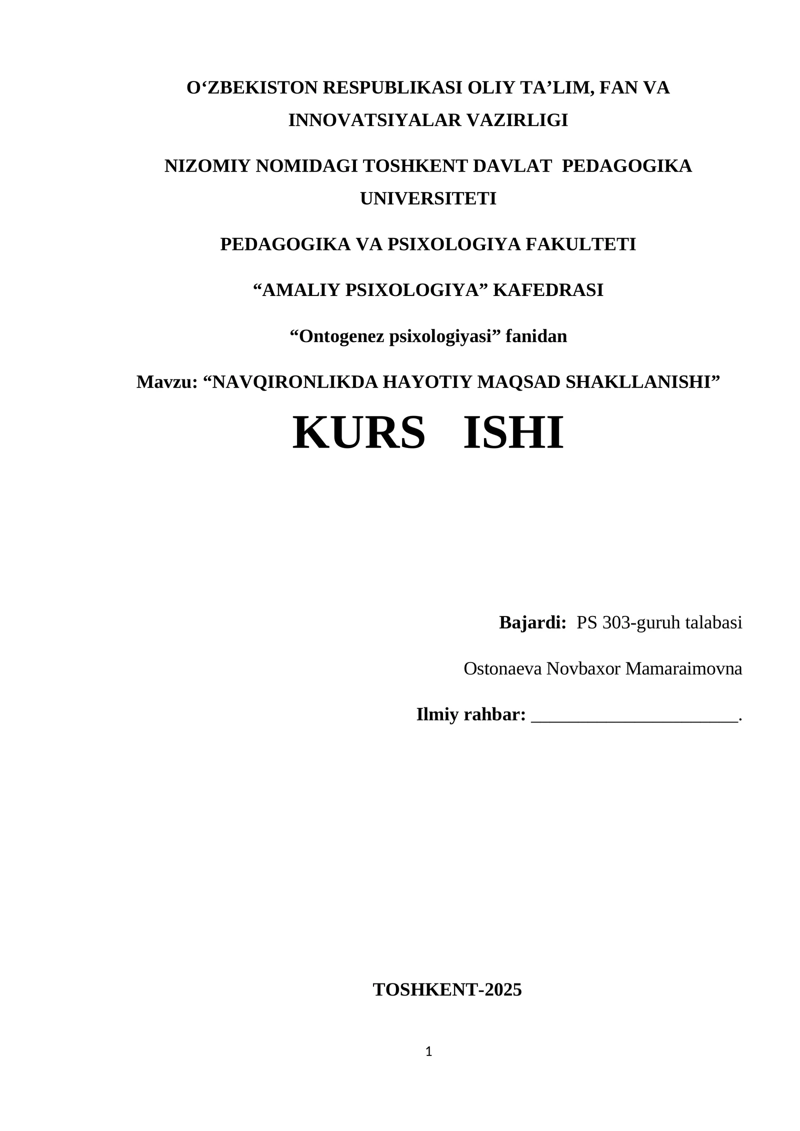 NAVQIRONLIKDA HAYOTIY MAQSAD SHAKLLANISHI