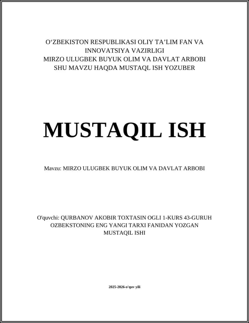MIRZO ULUGBEK BUYUK OLIM VA DAVLAT ARBOBI