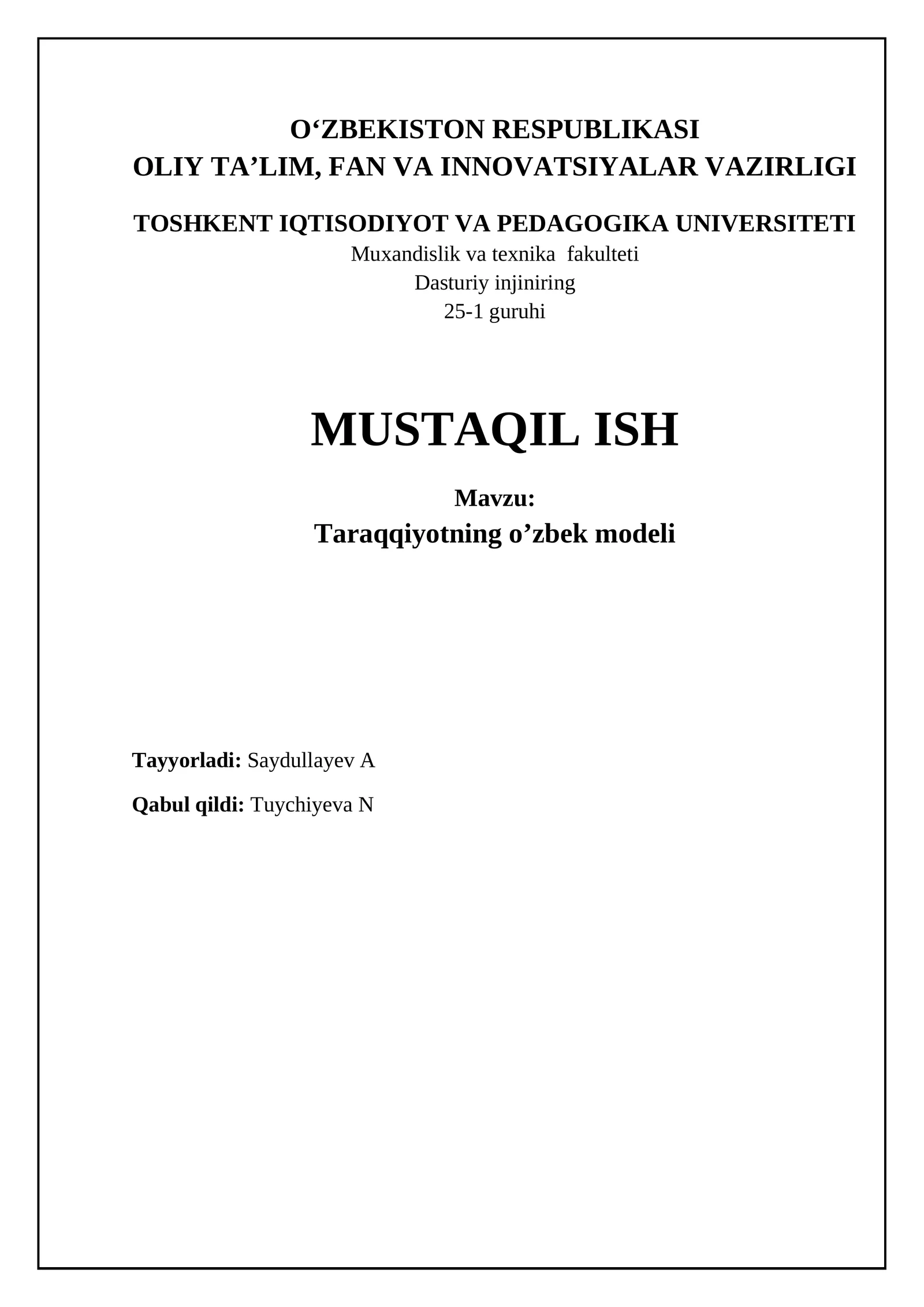 O'zbekiston taraqqiyot modeli
