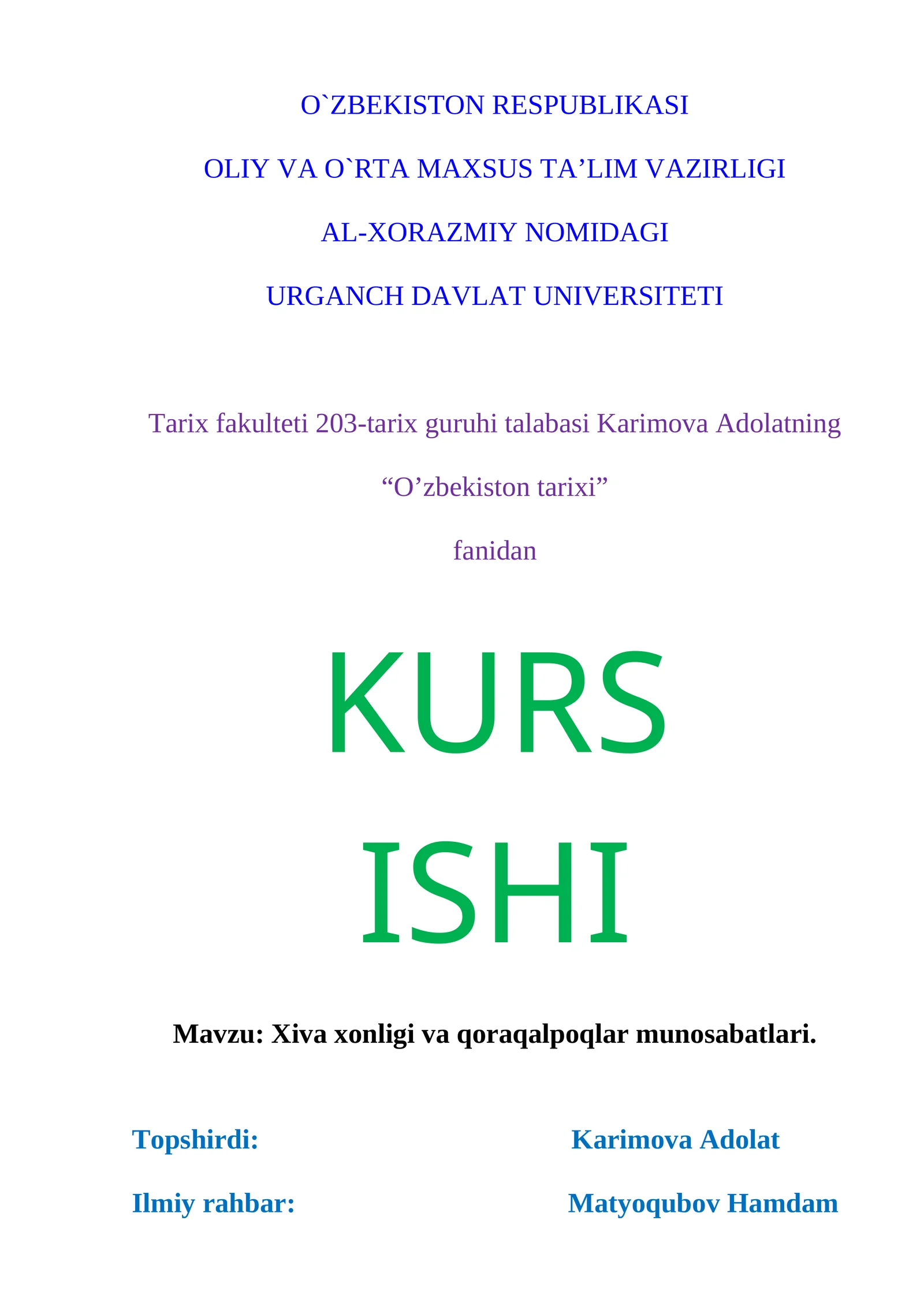 Xiva xonligi va qoraqalpoqlar munosabatlari