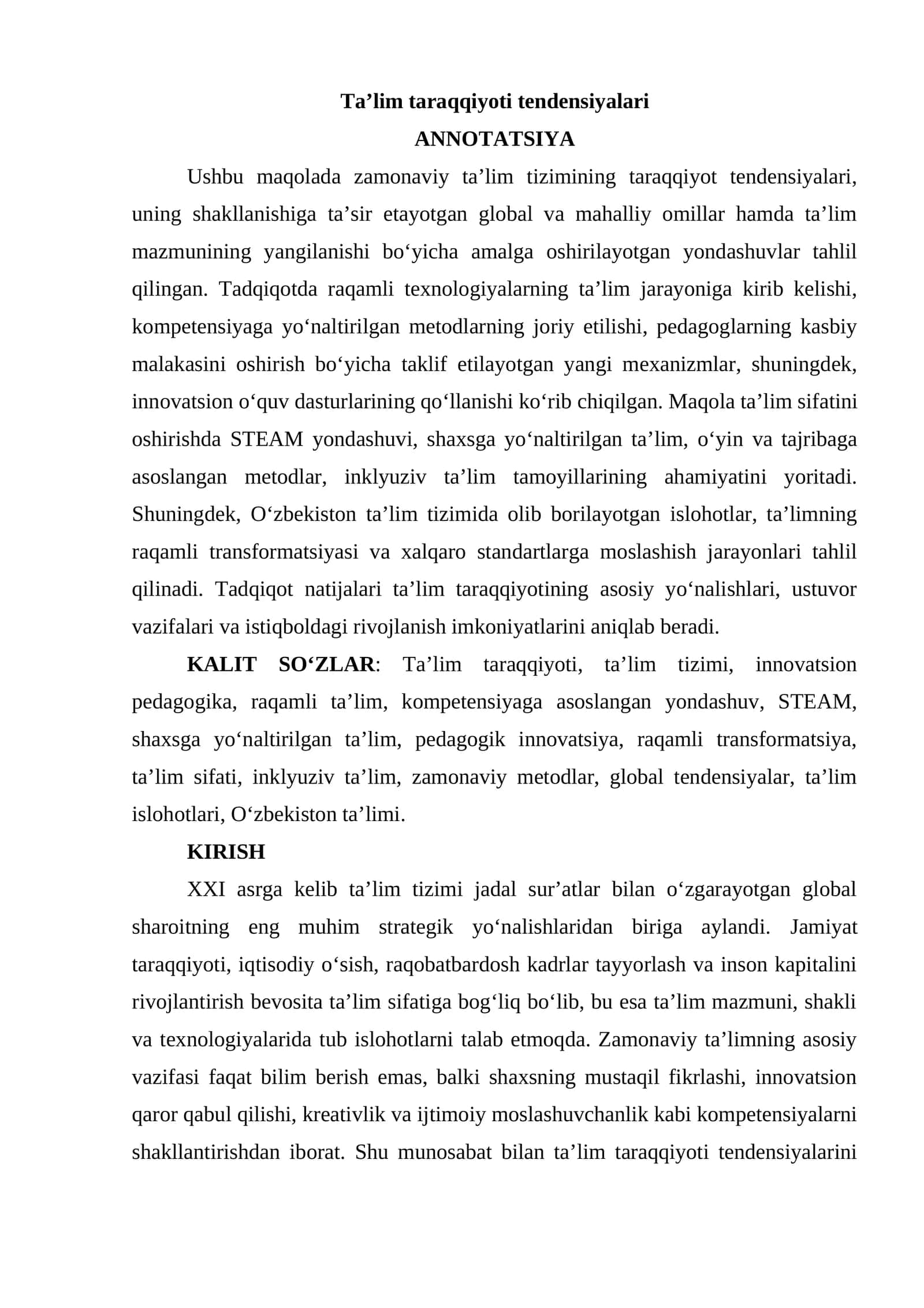 Ta’lim taraqqiyoti tendensiyalari