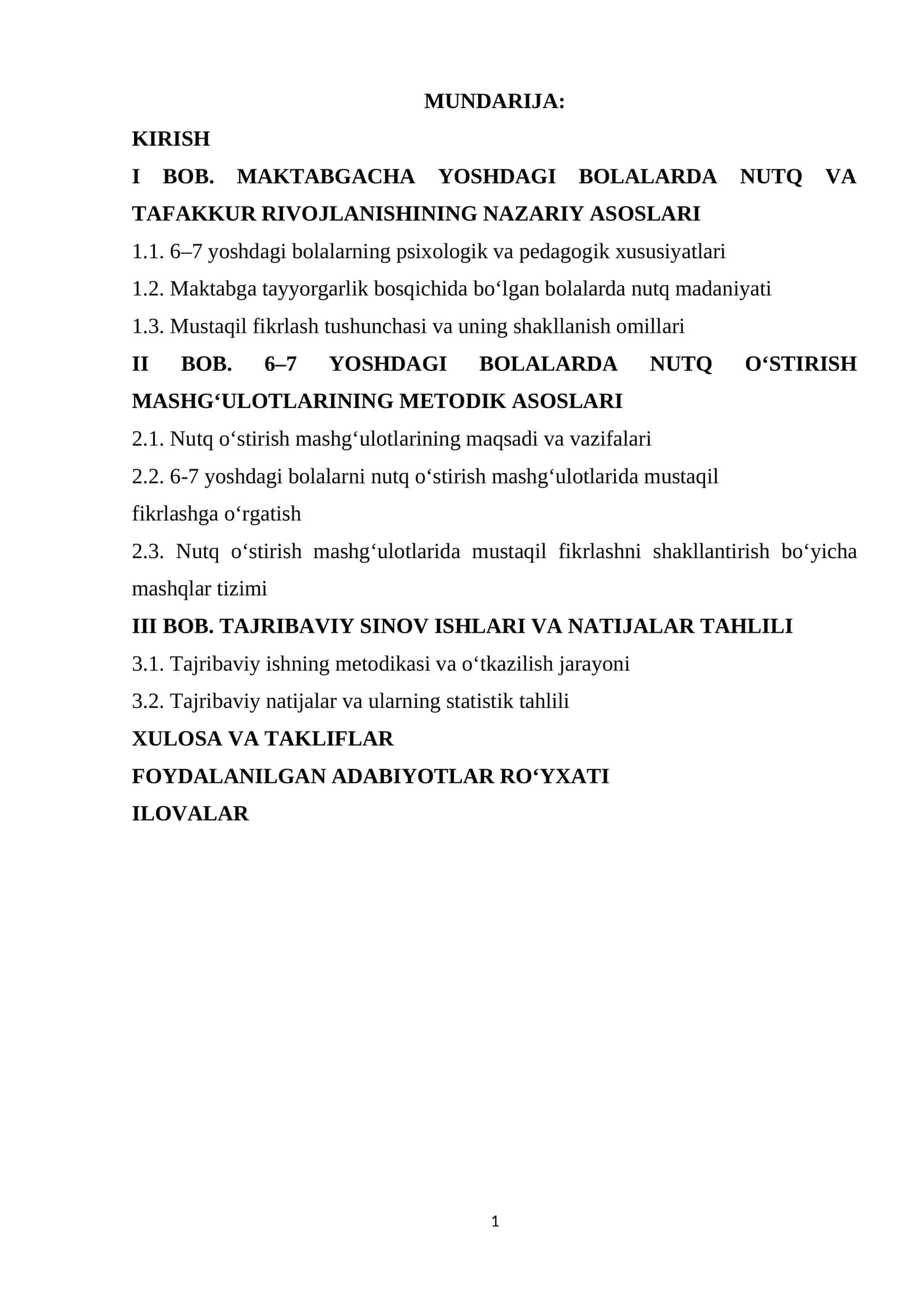 MAKTABGACHA YOSHDAGI BOLALARDA NUTQ VA TAFAKKUR RIVOJLANISHINING METODIK ASOSLARI