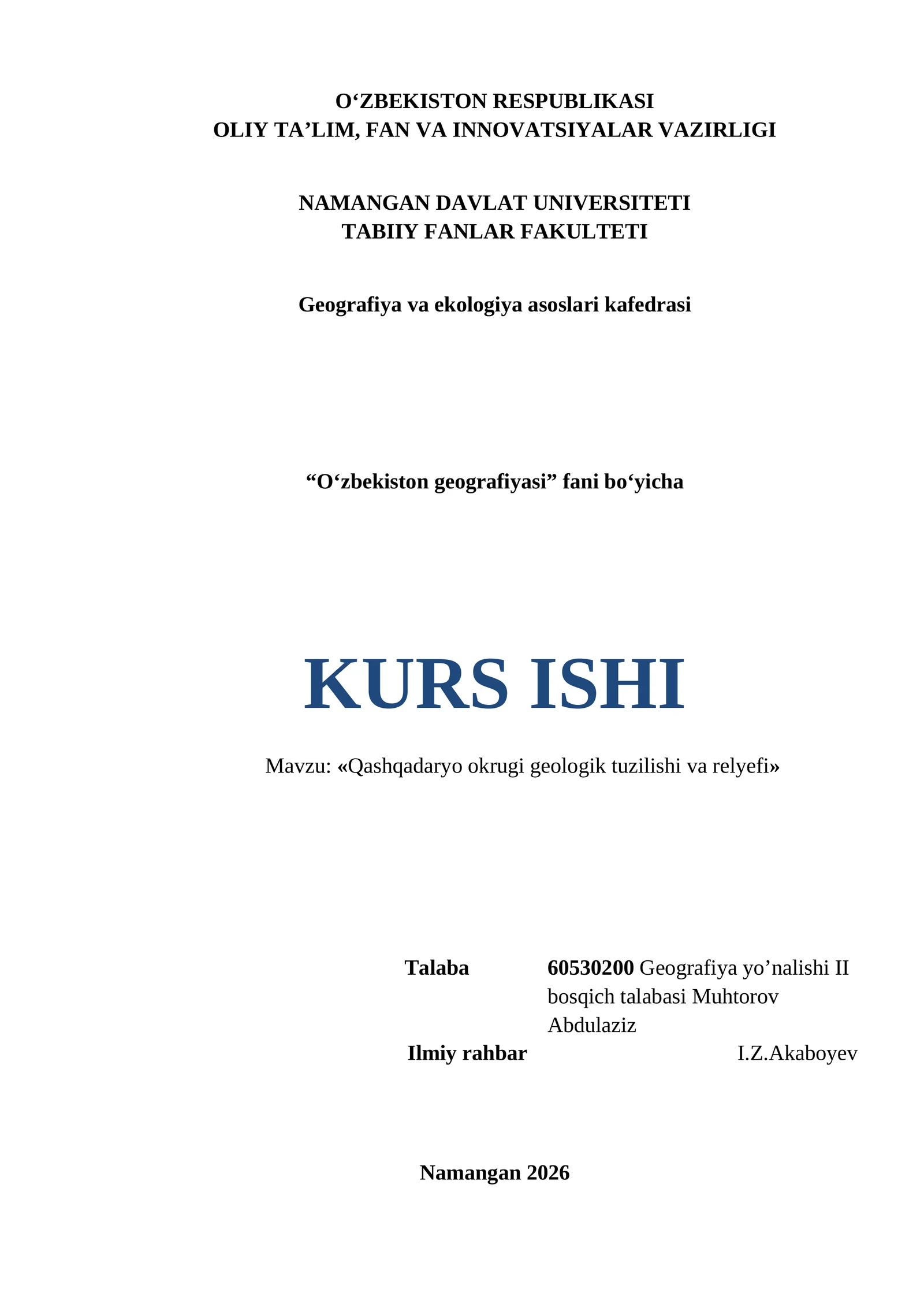 «Qashqadaryo okrugi geologik tuzilishi va relyefi»