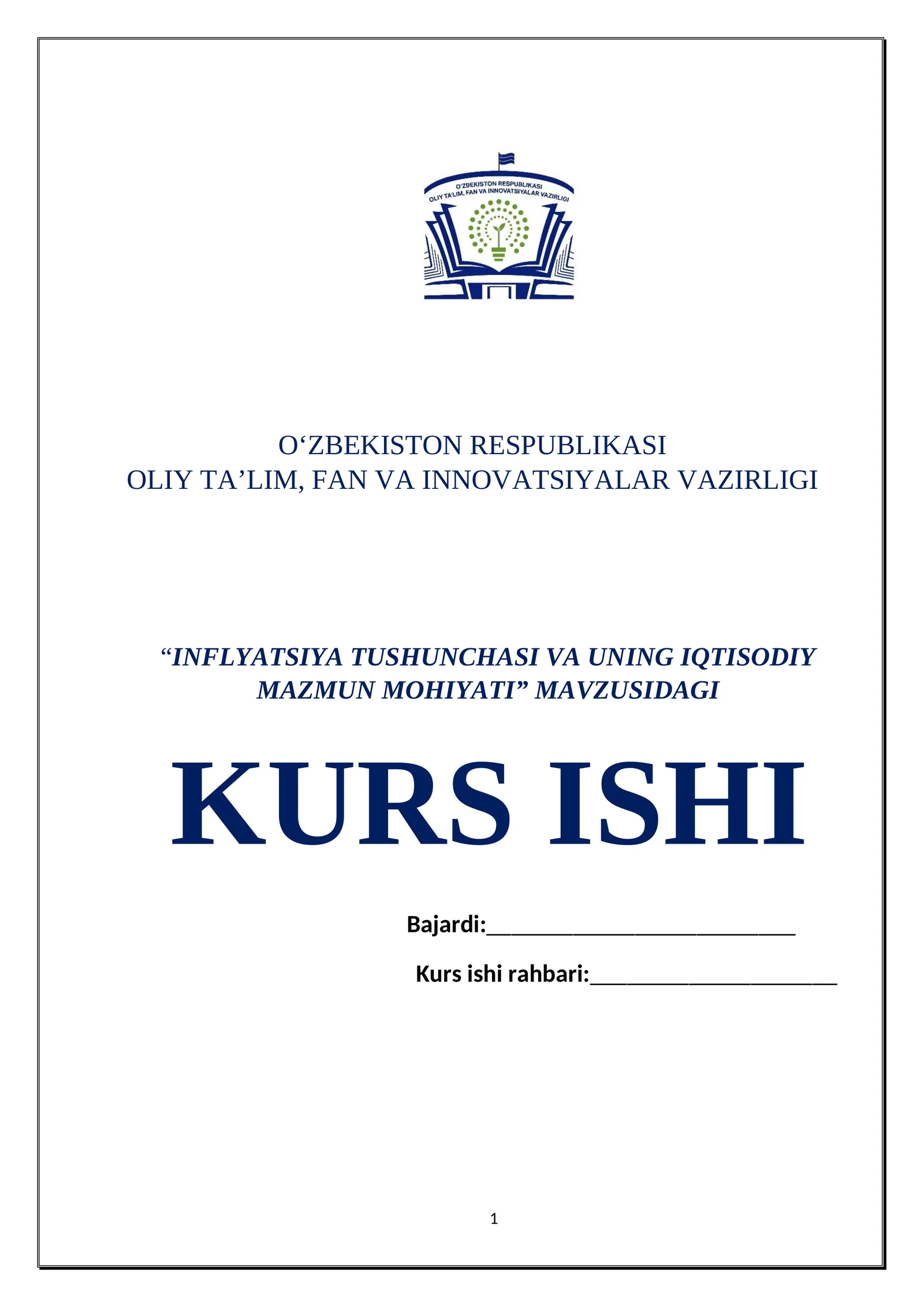 INFLYATSIYA TUSHUNCHASI VA UNING IQTISODIY MAZMUN MOHIYATI