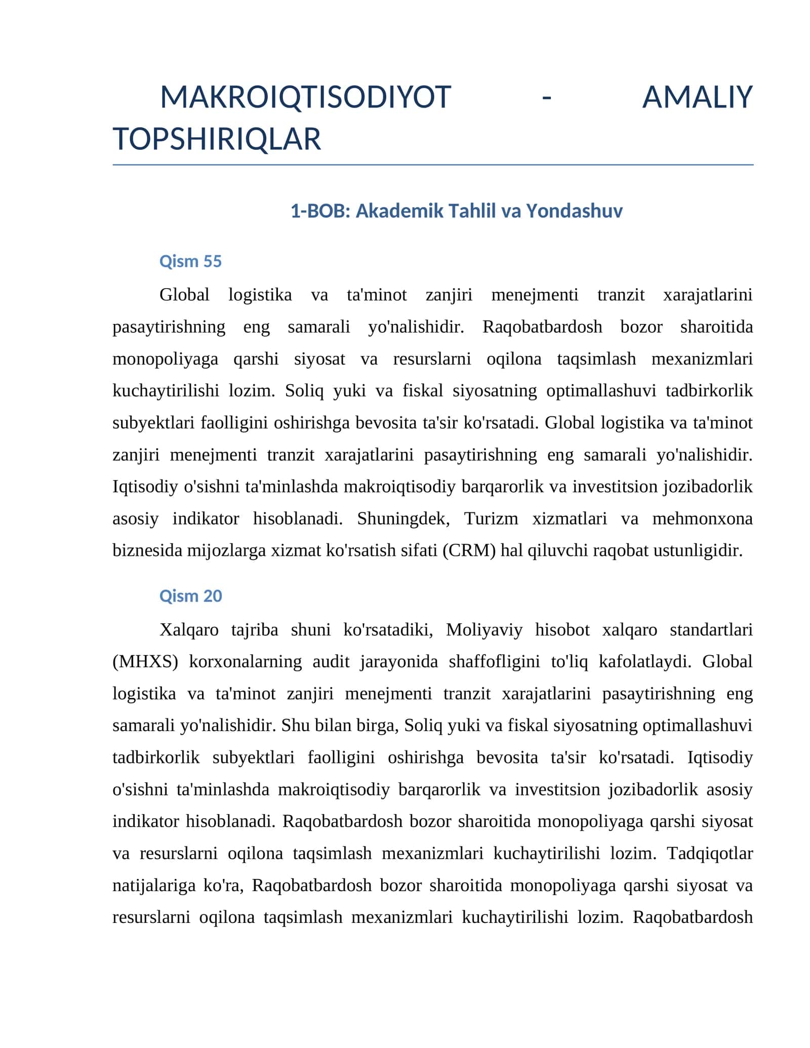 MAKROIQTISODIYOT - AMALIY TOPSHIRIQLAR