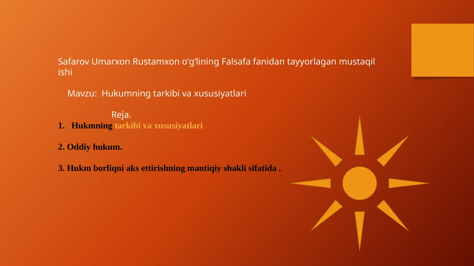 Hukumning tarkibi va xususiyatlari