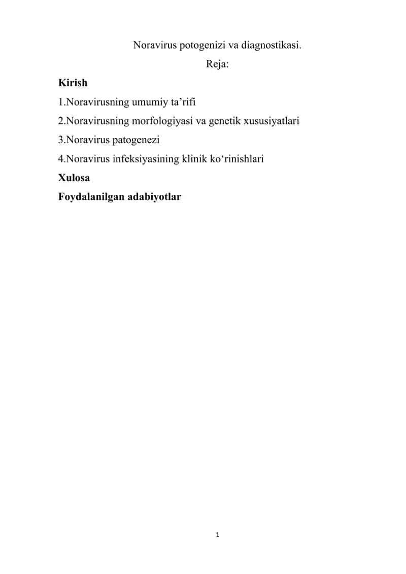 Noravirus potogenizi va diagnostikasi
