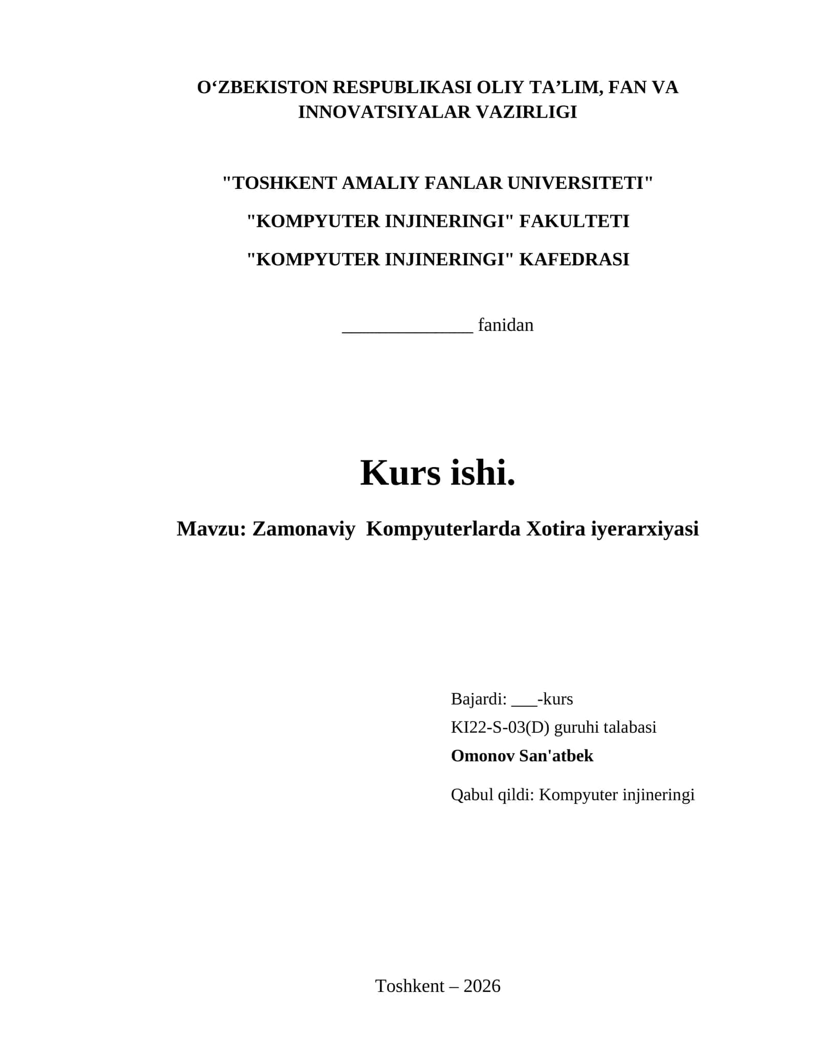 Zamonaviy  Kompyuterlarda Xotira iyerarxiyasi