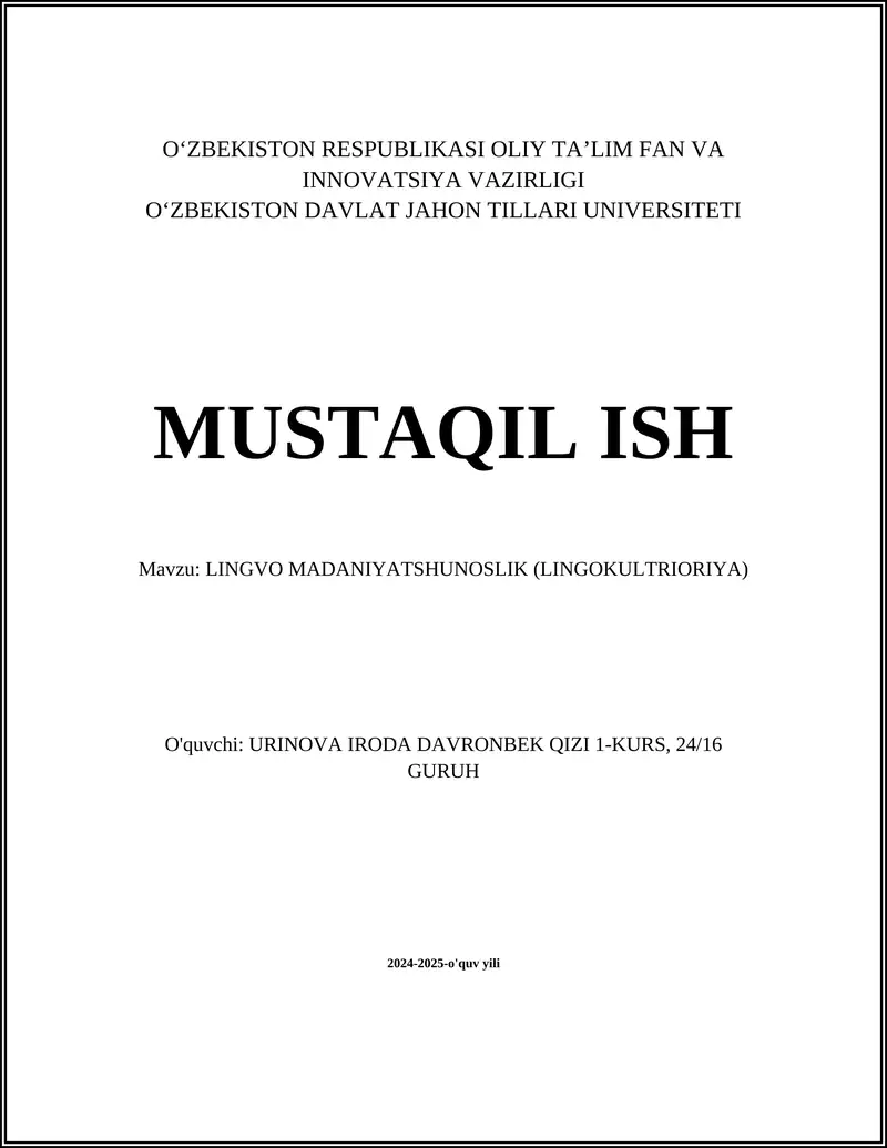 LINGVO MADANIYATSHUNOSLIK (LINGOKULTRIORIYA)