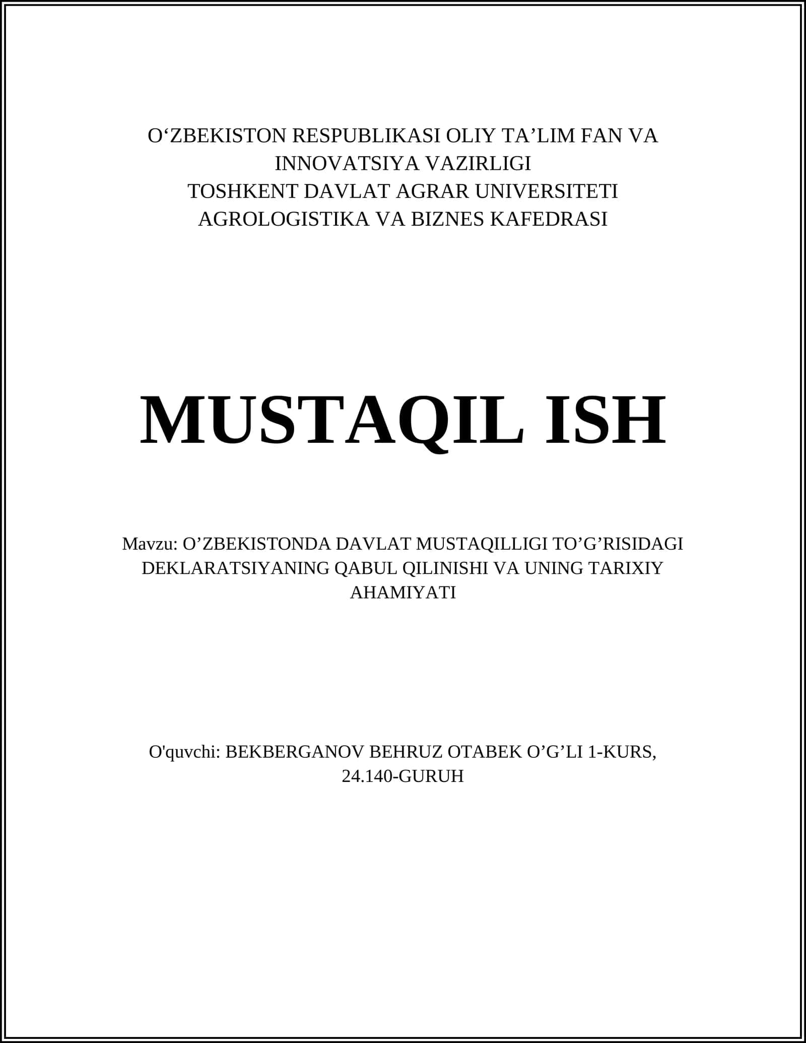 O‘zbekiston Respublikasi Davlat Mustaqilligi Deklaratsiyasi