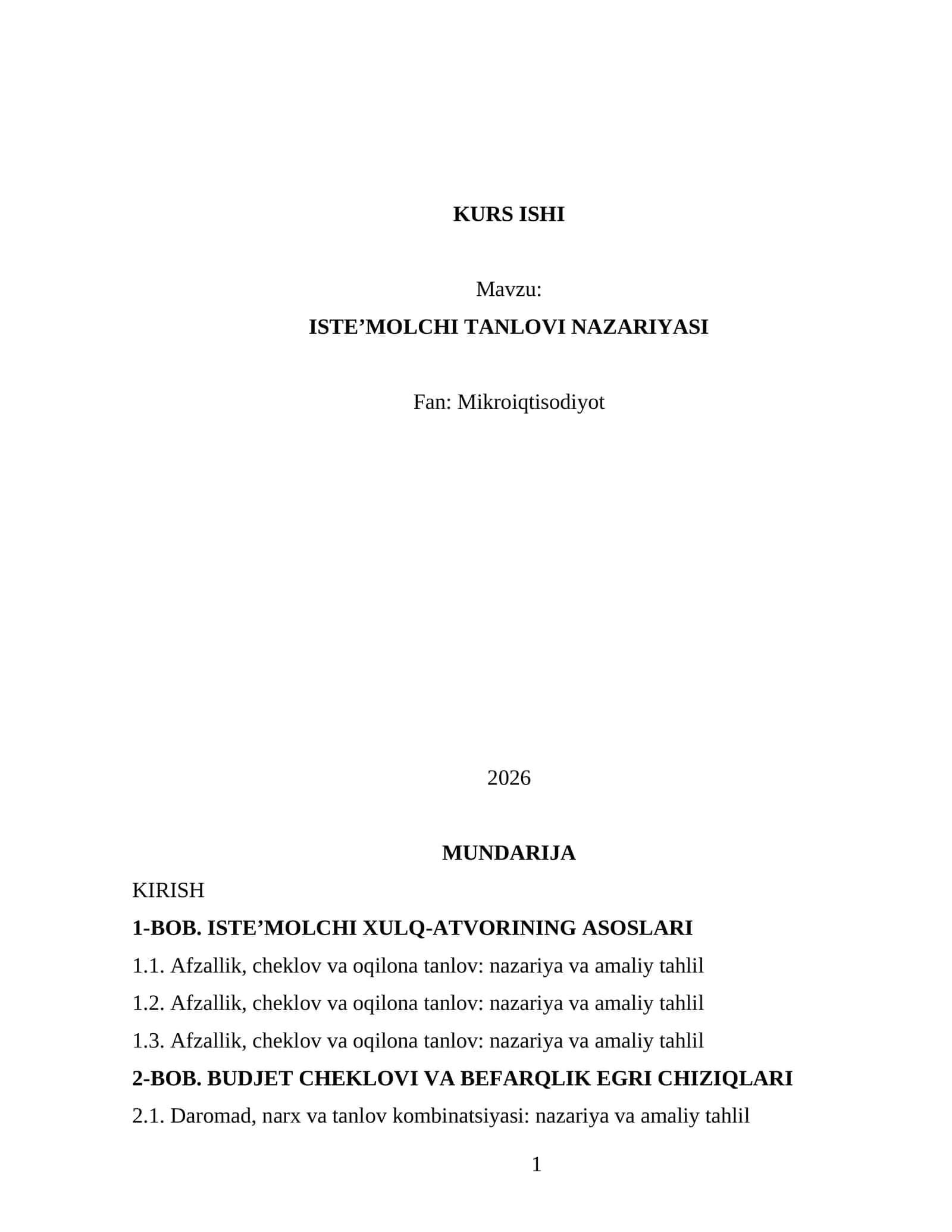 Iste’molchi Tanlovi Nazariyasi