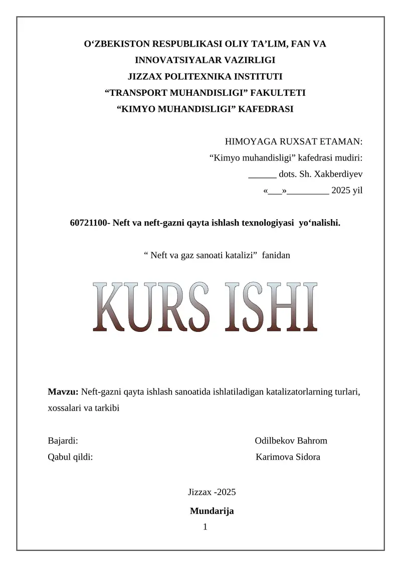 Neft va neft-gazni qayta ishlash texnologiyasi