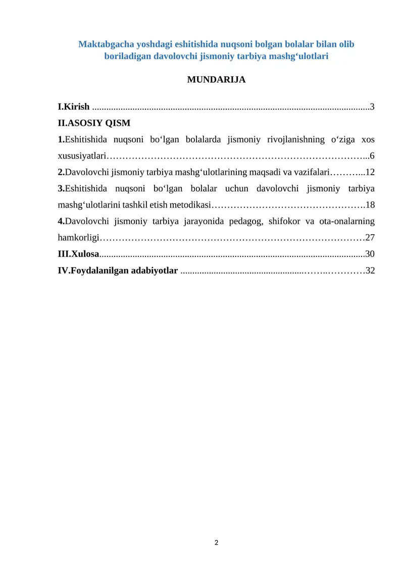 Maktabgacha yoshdagi eshitishida nuqsoni bolgan bolalar bilan olib boriladigan davolovchi jismoniy tarbiya mashg‘ulotlari
