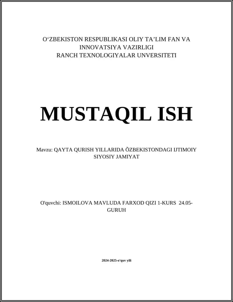 QAYTA QURISH YILLARIDA ÕZBEKISTONDAGI IJTIMOIY SIYOSIY JAMIYAT