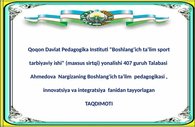 Boshlang'ich ta'lim sport tarbiyaviy ishi