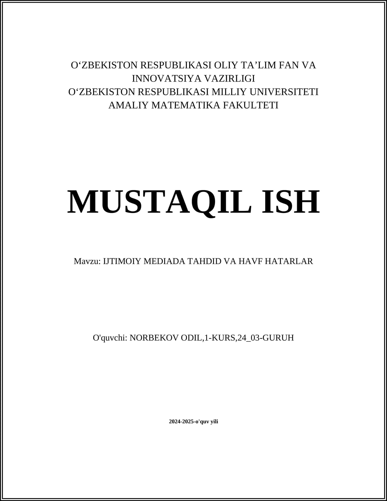 IJTIMOIY MEDIADA TAHDID VA HAVF HATARLAR