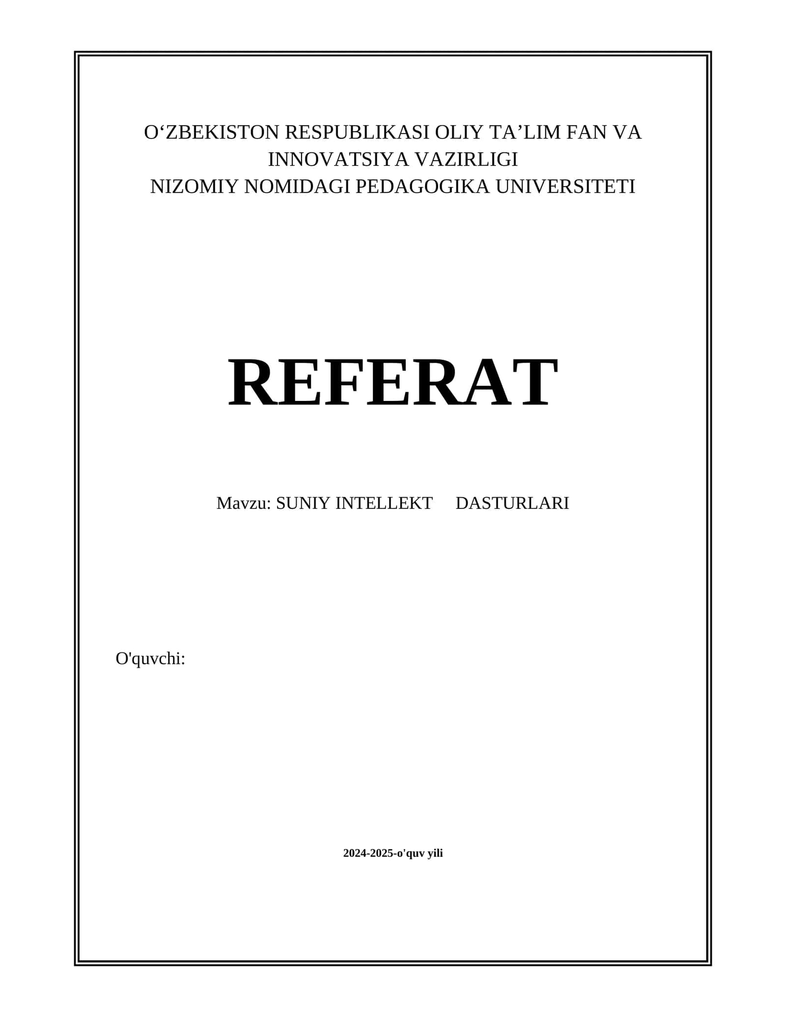 SUNIY INTELLEKT DASTURLARI