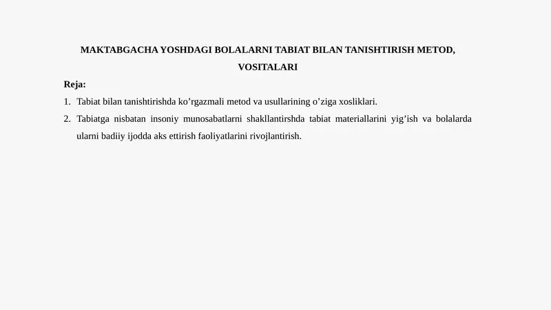 Bolalarni Tabiat Bilan Tanishtirish Metod, Vositalari