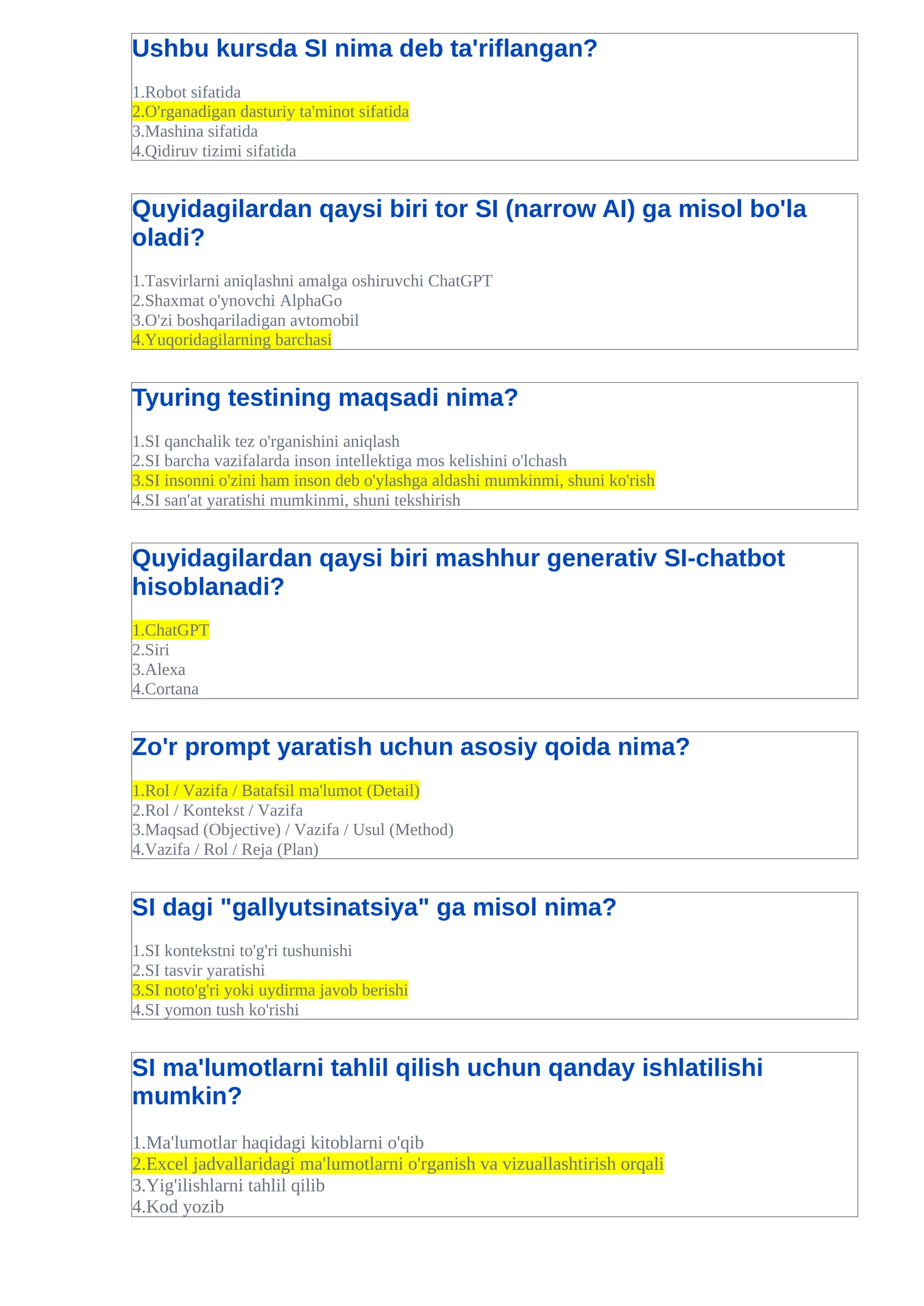 Sun'iy intellekt savol-javoblari