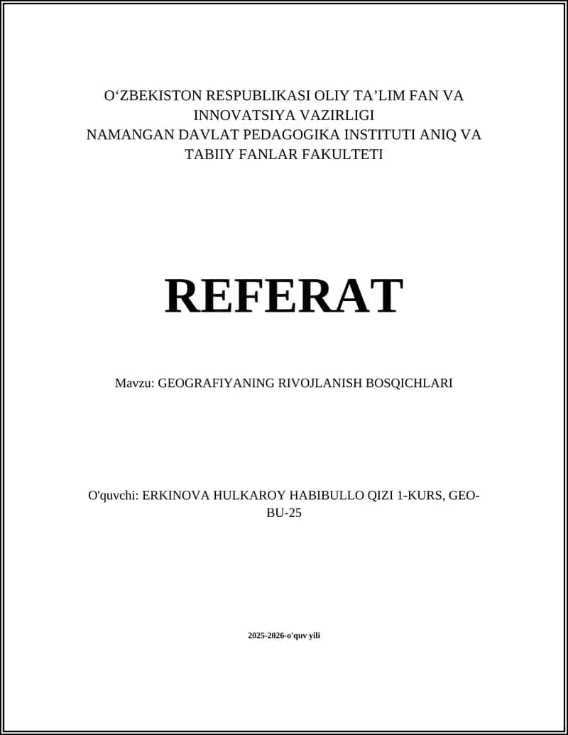 GEOGRAFIYANING RIVOJLANISH BOSQICHLARI