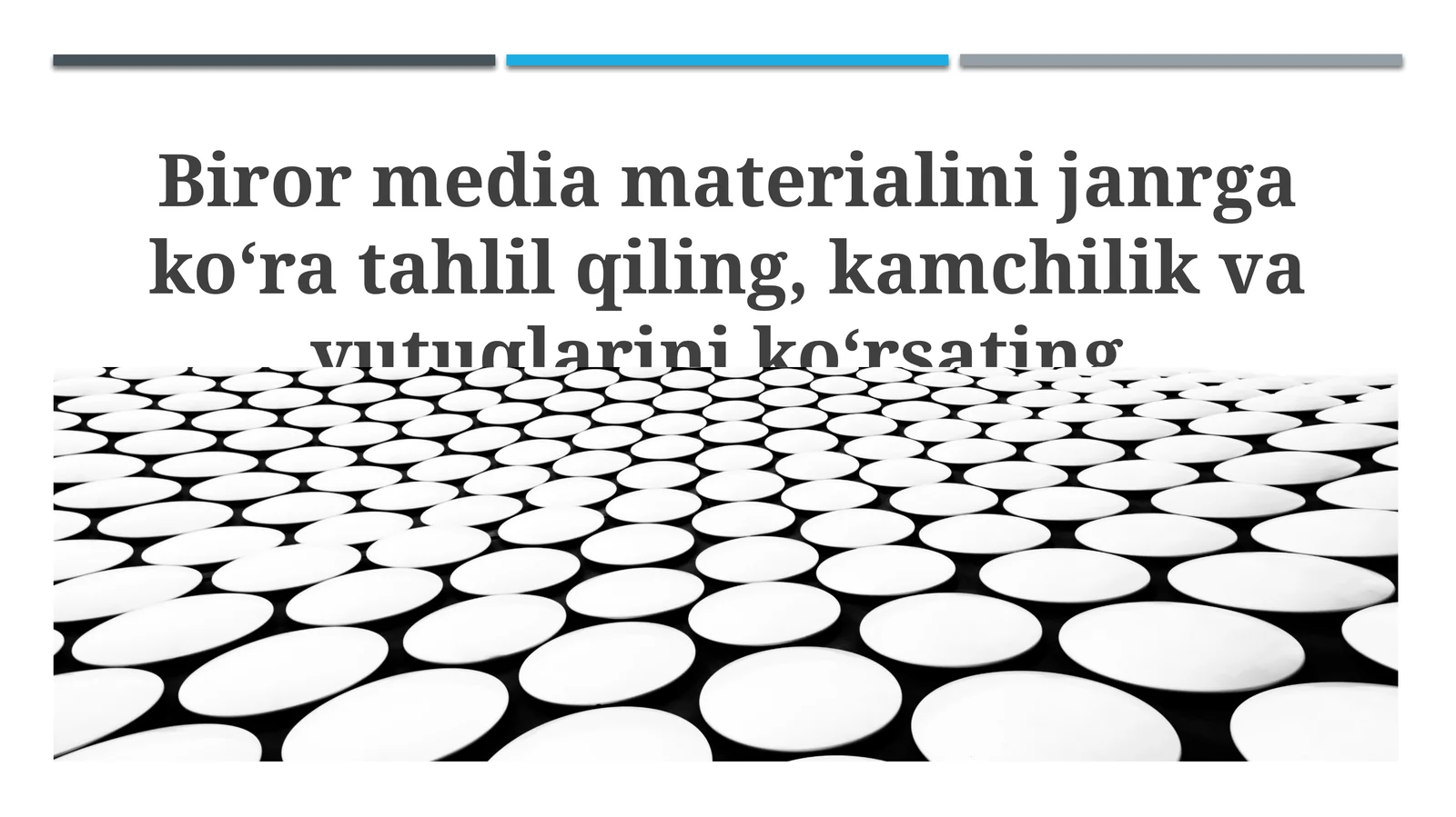 Biror media materialini janrga ko‘ra tahlil qiling, kamchilik va yutuqlarini ko‘rsating