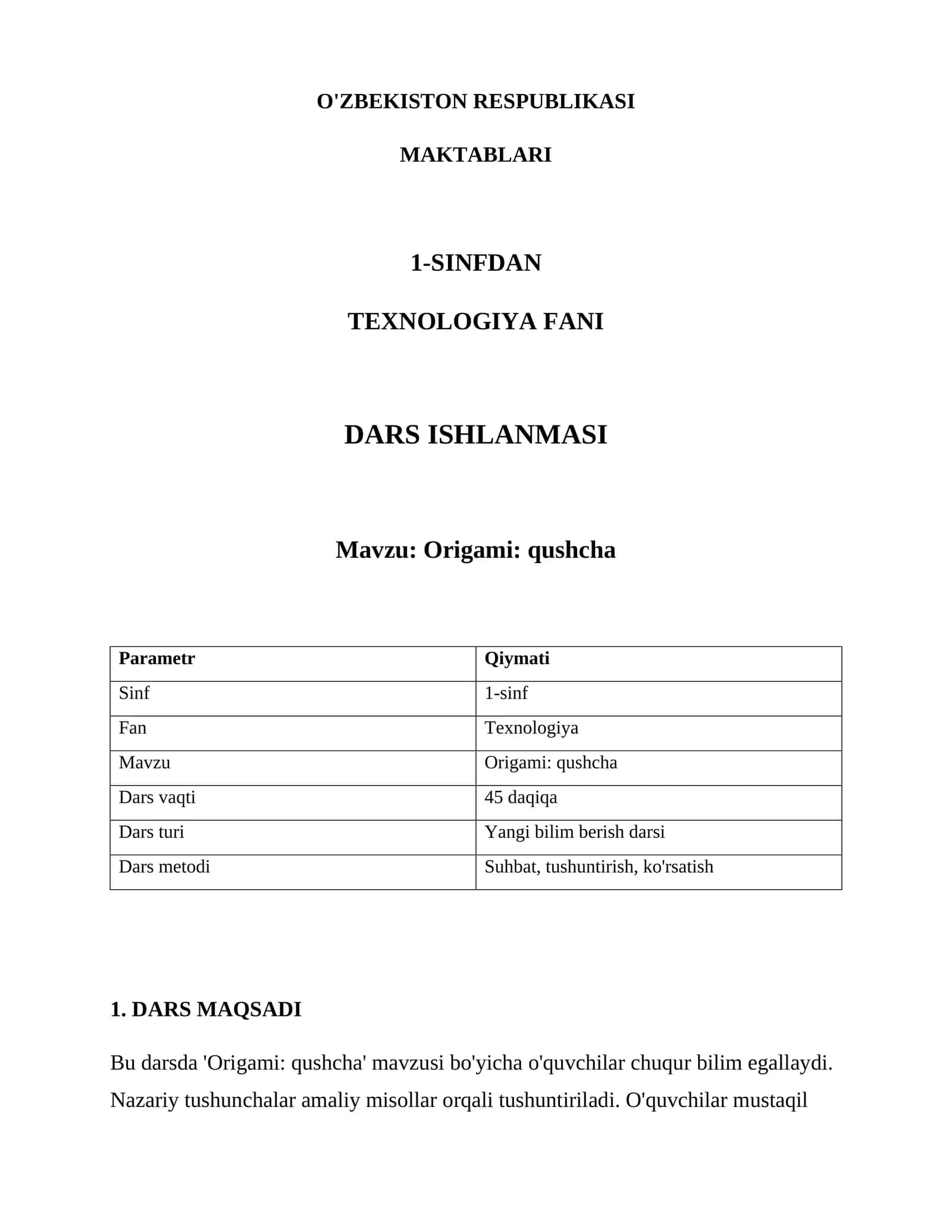 Origami: qushcha