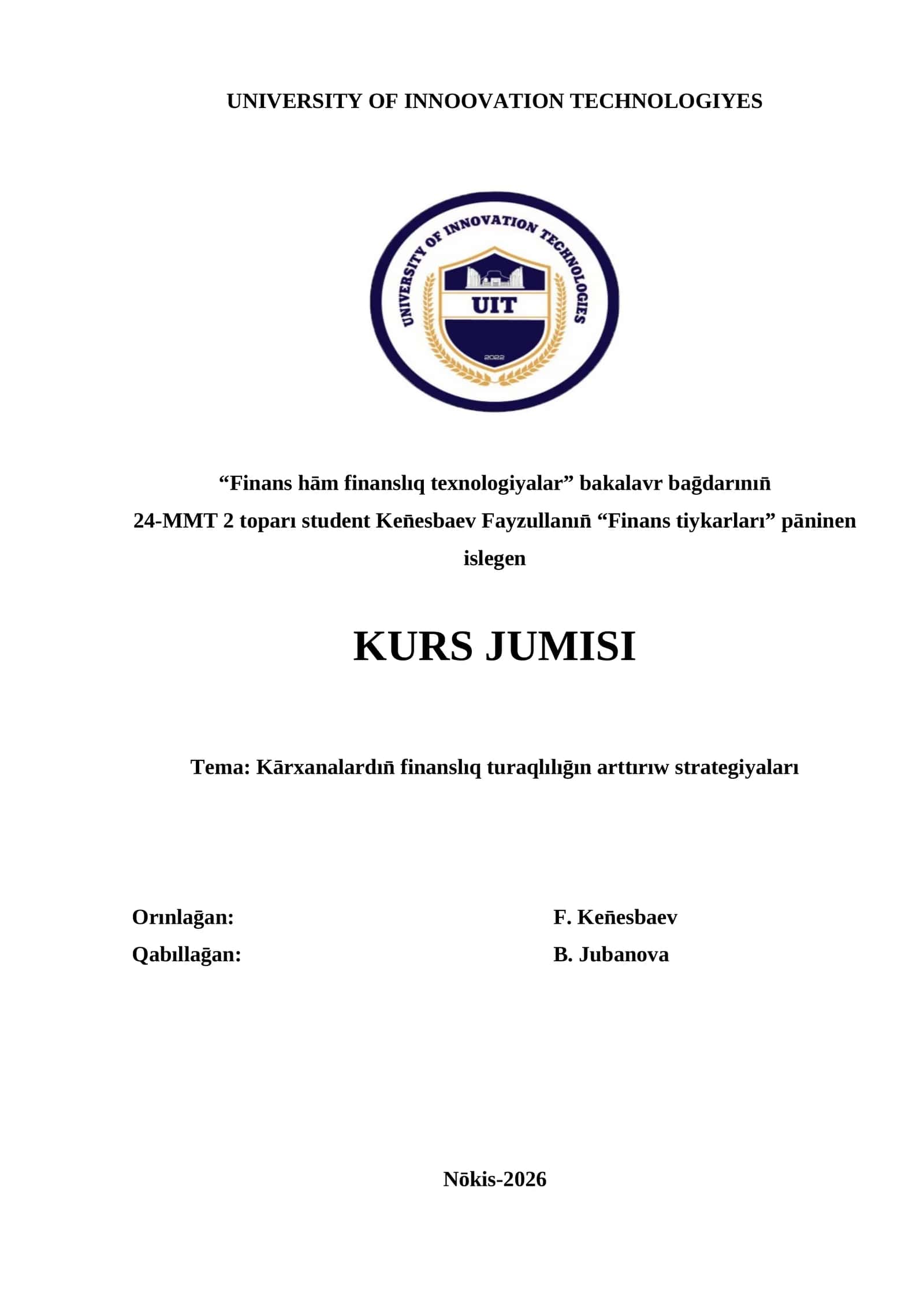 Kārxanalardın̄ finanslıq turaqlılıḡın arttırıw strategiyaları