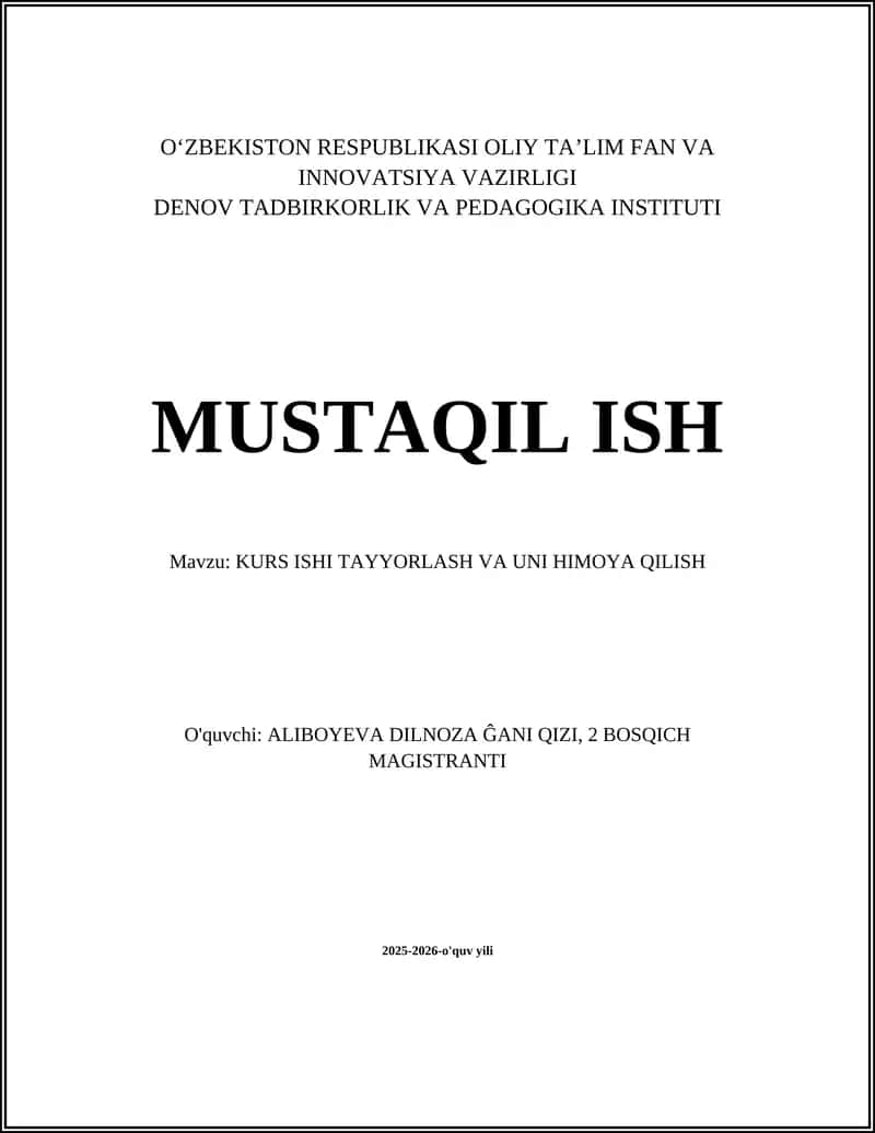 KURS ISHI TAYYORLASH VA UNI HIMOYA QILISH