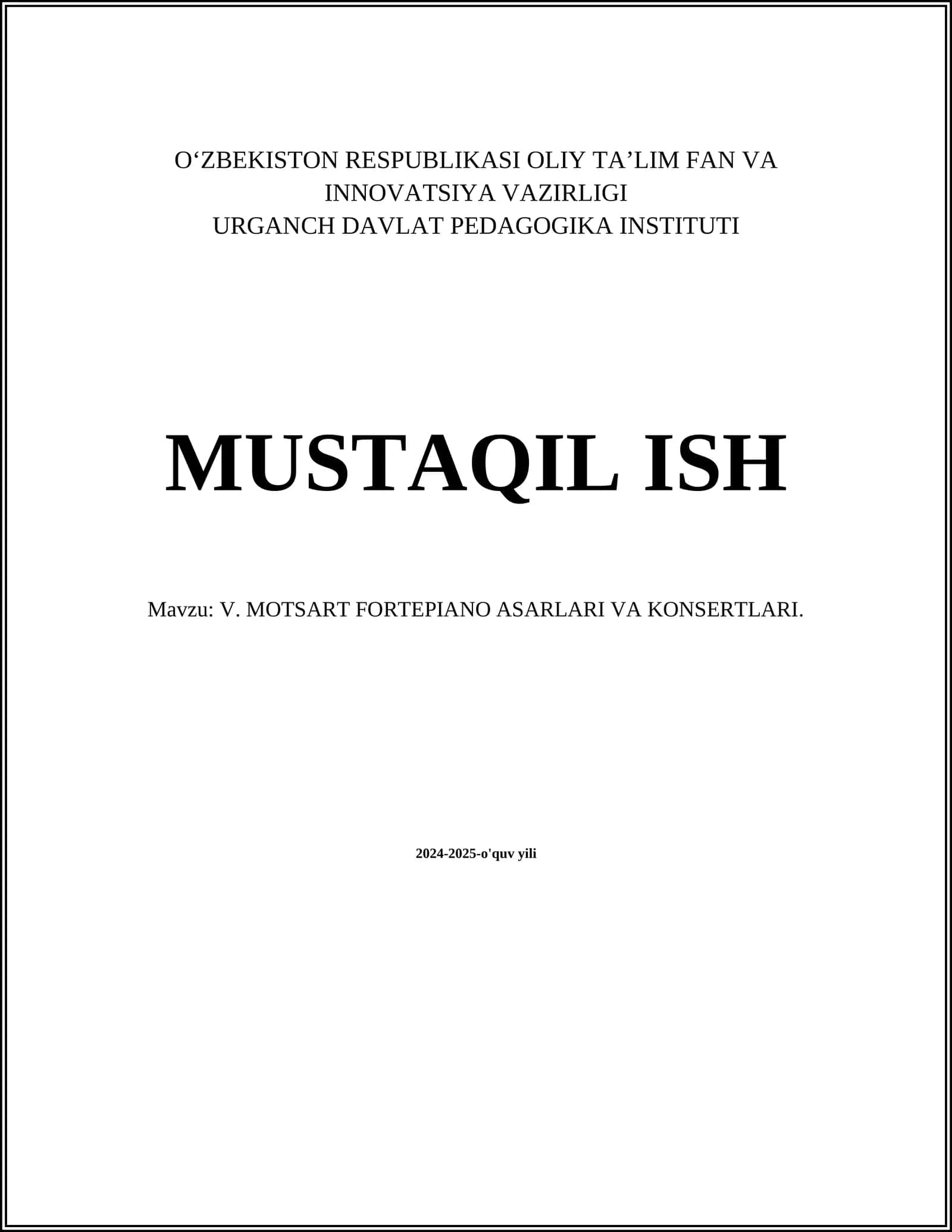 V. MOTSART FORTEPIANO ASARLARI VA KONSERTLARI