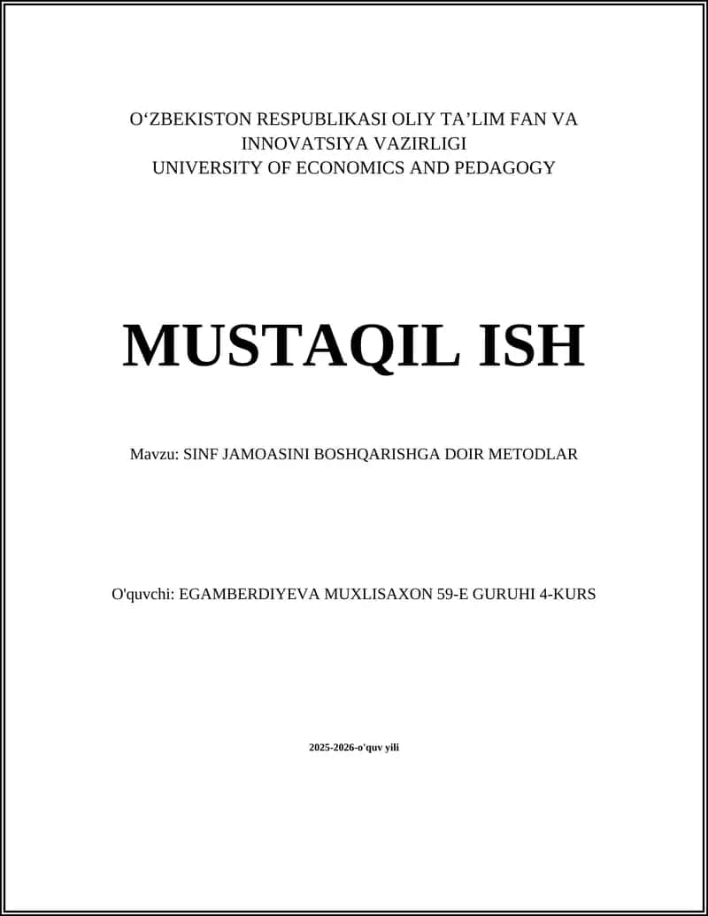 SINF JAMOASINI BOSHQARISHGA DOIR METODLAR