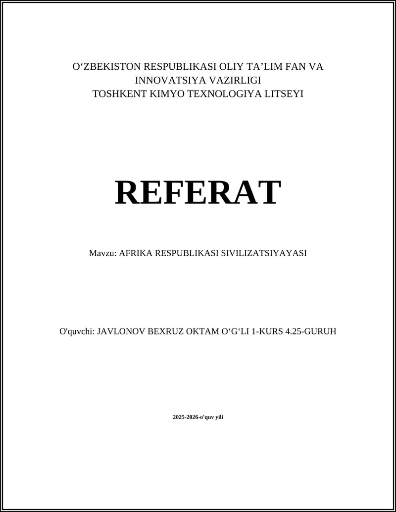 AFRIKA RESPUBLIKASI SIVILIZATSIYAYASI