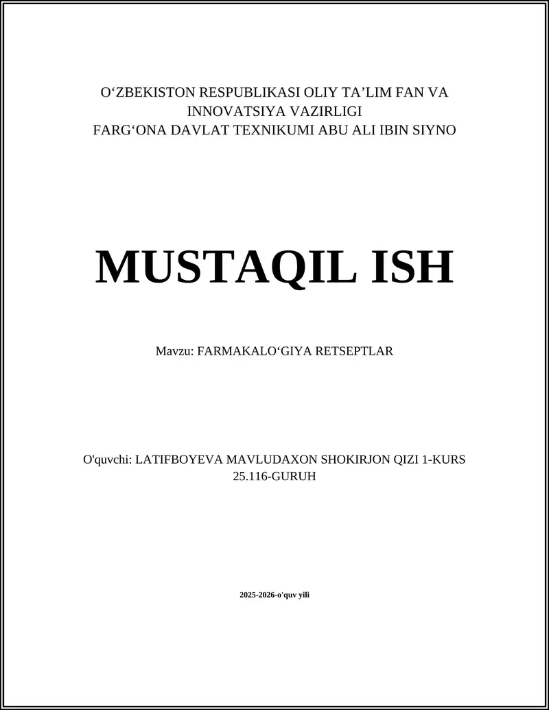 FARMAKALOʻGIYA RETSEPTLAR