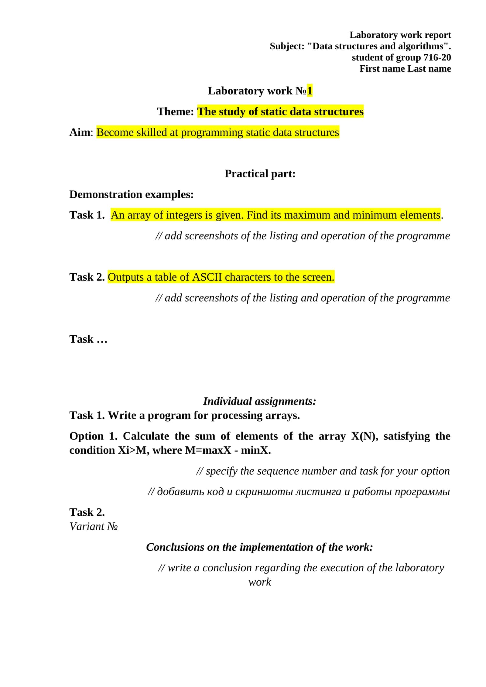 Laboratory work report