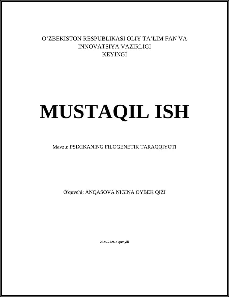 PSIXIKANING FILOGENETIK TARAQQIYOTI