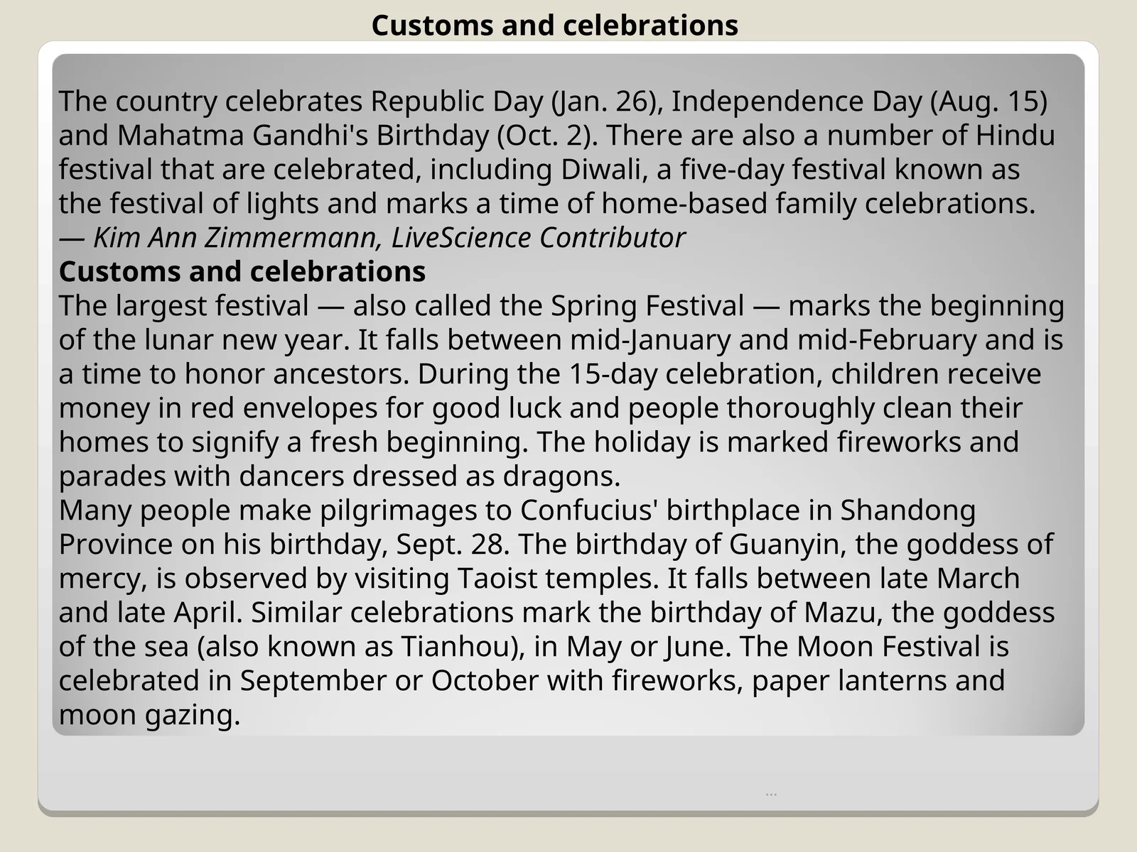 Customs and celebrations