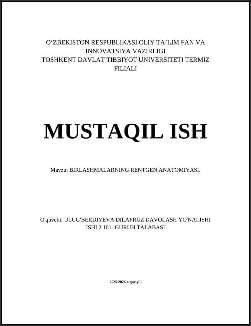 BIRLASHMALARNING RENTGEN ANATOMIYASI