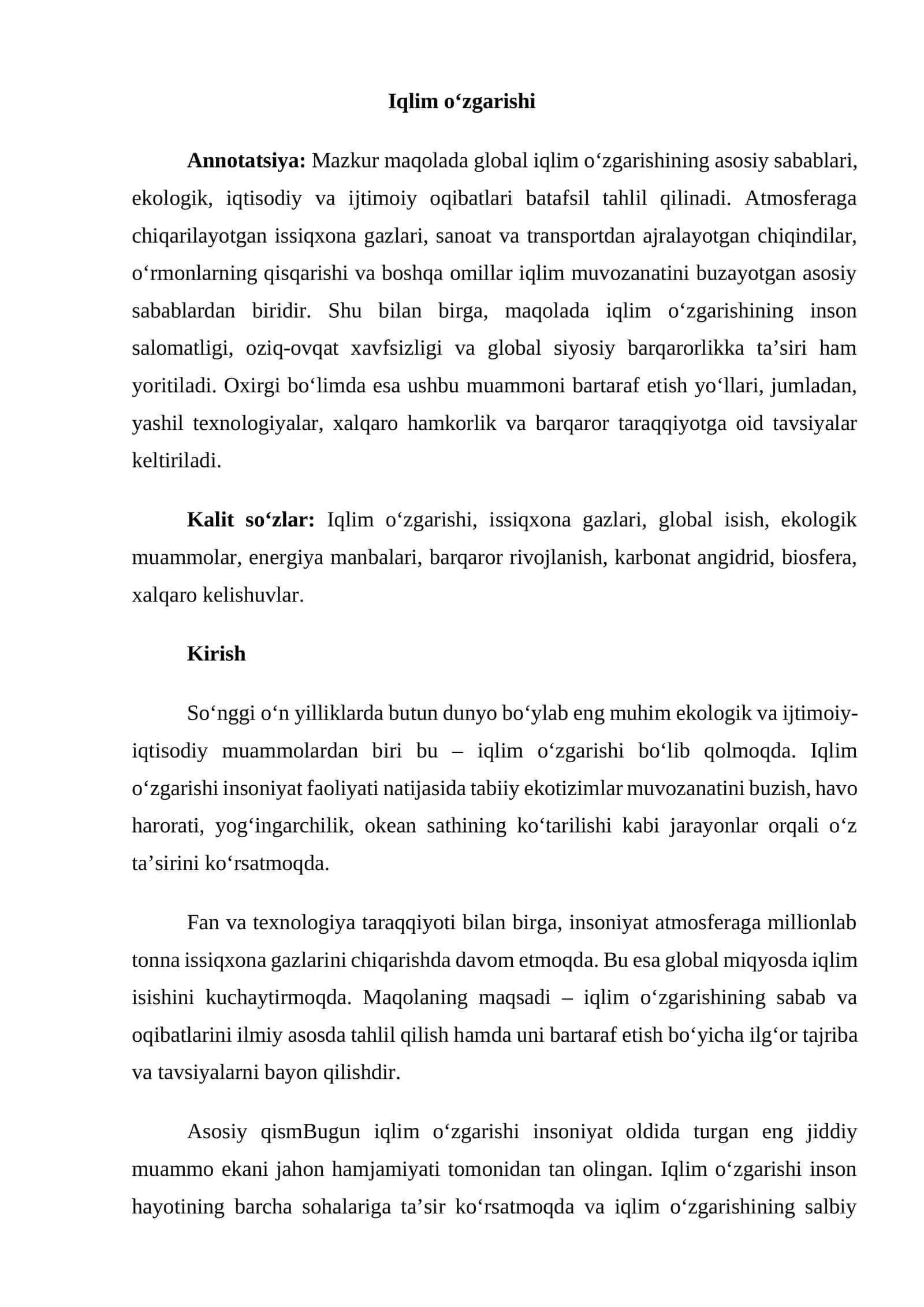 Iqlim o‘zgarishi