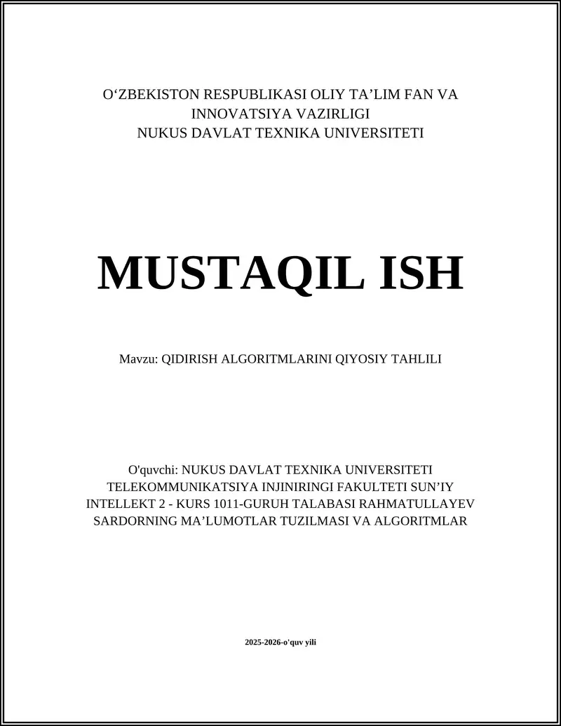 QIDIRISH ALGORITMLARINI QIYOSIY TAHLILI