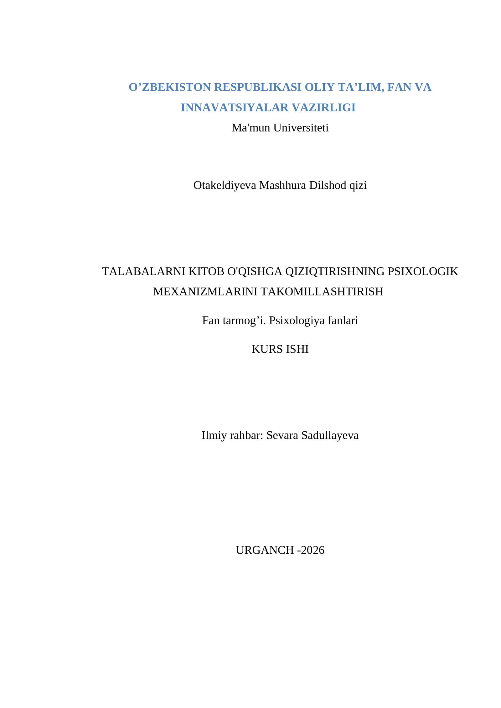 Maktabda psixologik xizmat tuzilmasi, tarkibi va faoliyatini tashkil etish
