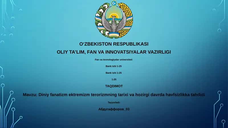 Diniy fanatizm ektremizm terorizmning tarixi va hozirgi davrda havfsizlikka tahdidi